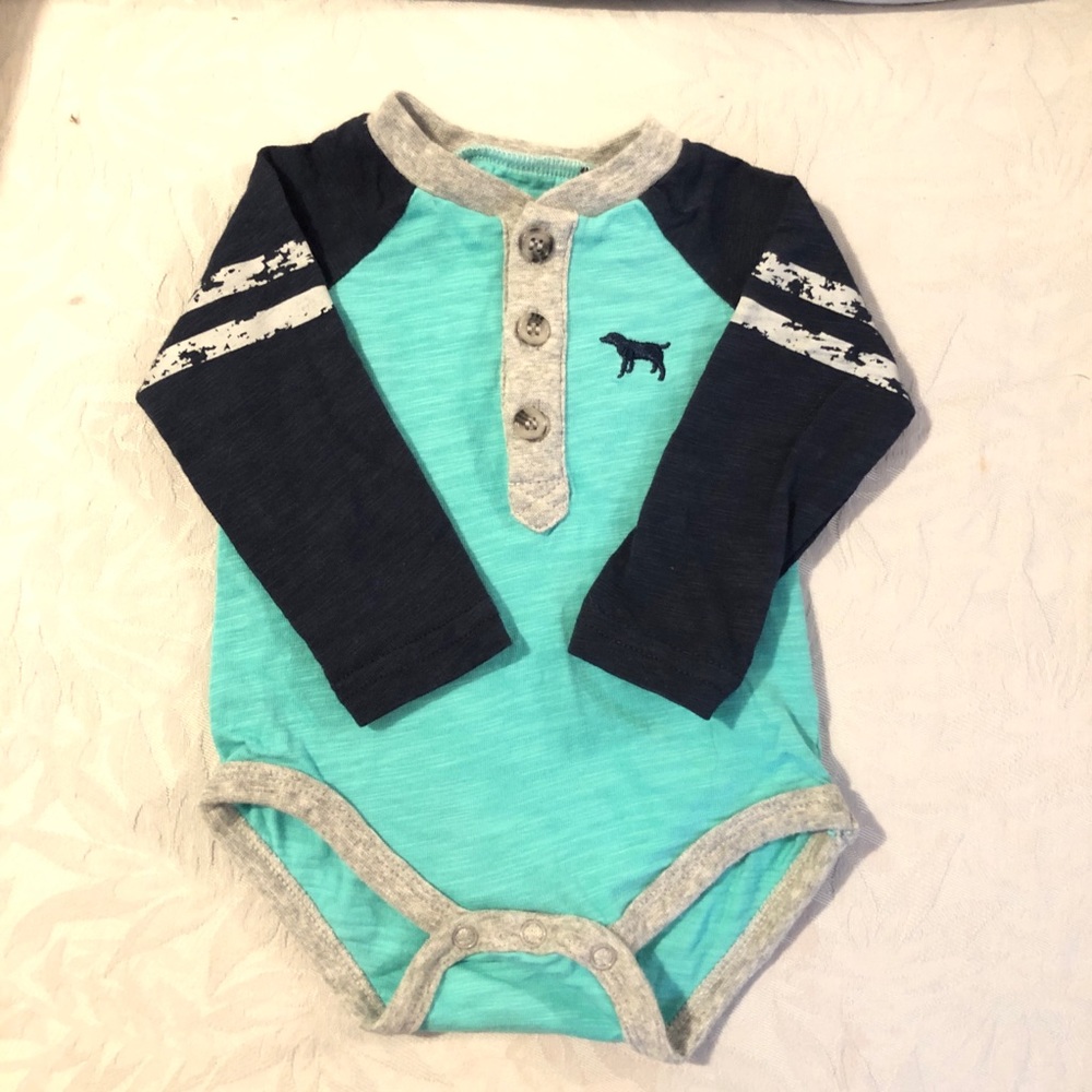 3 m Crown & Ivy Teal/Navy Long sleeve Onesie